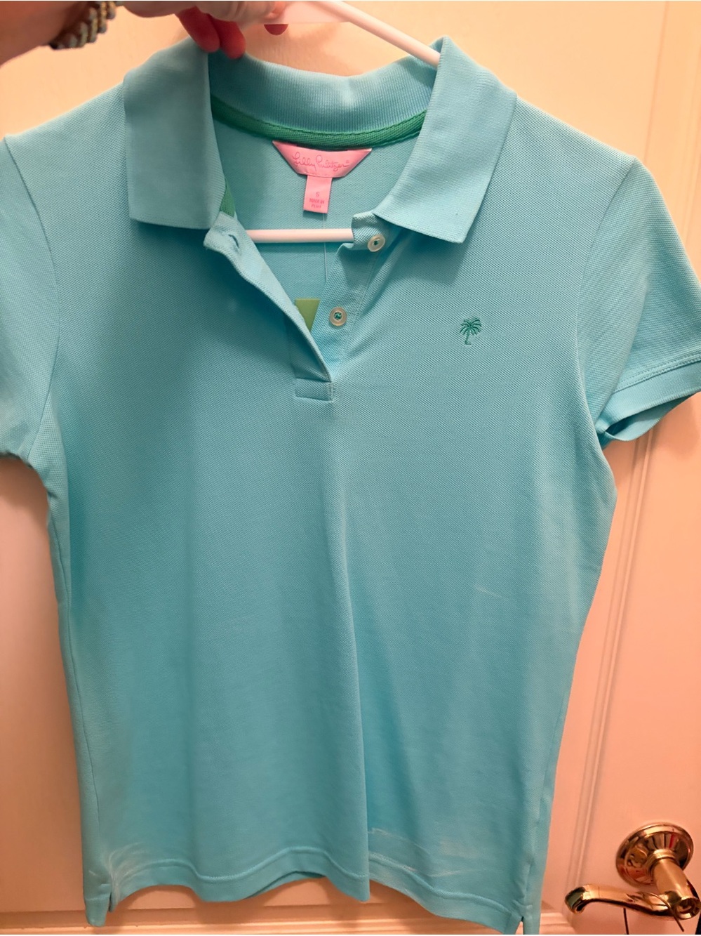 Lilly Pulitzer Light Blue Polo with Lime interior detail - Size Small